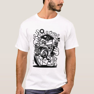 T-shirt Golf Panier marcher avec les clubs pop art