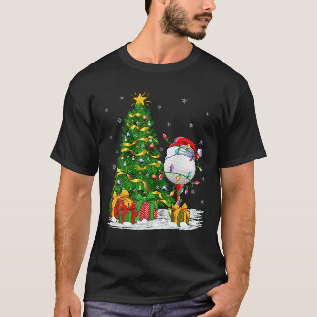 T-shirt Golf Sports Lover Matching Santa Hat Golf Ball Chr (Devant)