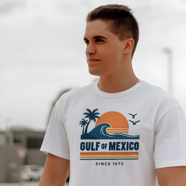 T-shirt Golfe du Mexique Rétro depuis 1672 Blanc (Retro Gulf of Mexico Since 1672 White T-Shirt.)