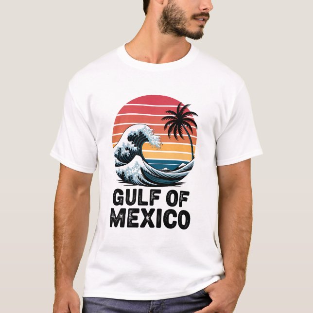 T-shirt Golfe du Mexique Retro Sunset Wave Design (Devant)