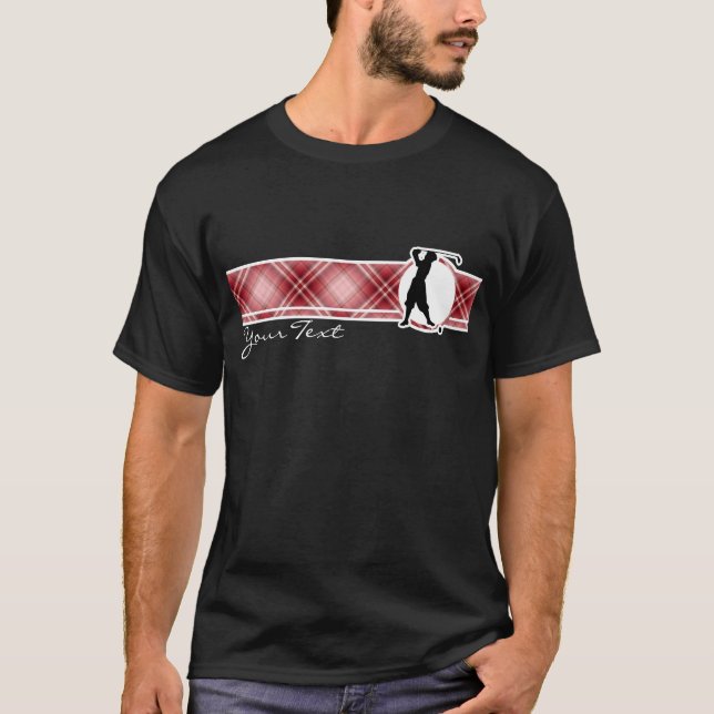 T-shirt Golfeur rouge de cru de plaid (Devant)