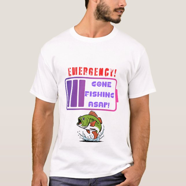 T-shirt Gone Fishing Funny Shirt Low Battery Fisher Cadeau (Devant)