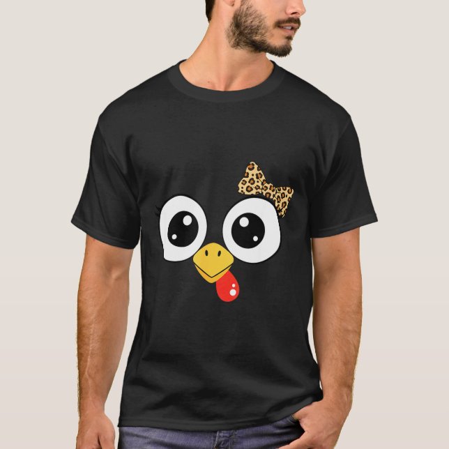 T-shirt Googly-eyed Turkey With Leopard Bow, Funny Cartoon (Devant)