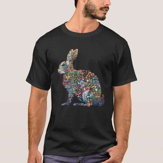 T-shirt Gorgeous Floral Easter Bunny Spring Flower Rabbit  (Devant)