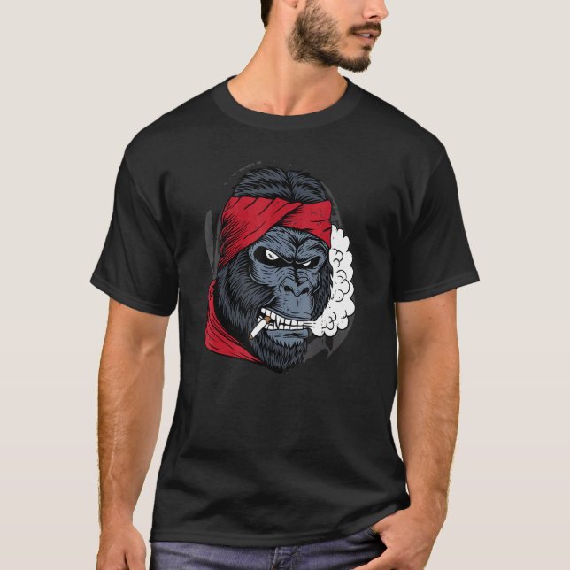 T-shirt Gorilla Fumer Un Cool De Cigar Puissant Animal Art (Devant)