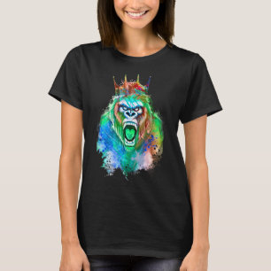 T-shirt Gorilla Head King Colorful Crown Beast Entraînemen