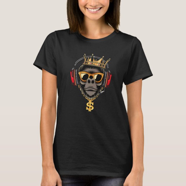 T-shirt Gorilla King Avec Couronne Argent Fou Fou Gori (Devant)