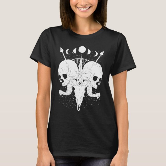 T-shirt Goth Aesthetic Skull Moon Phases Gothic Grunge (Devant)