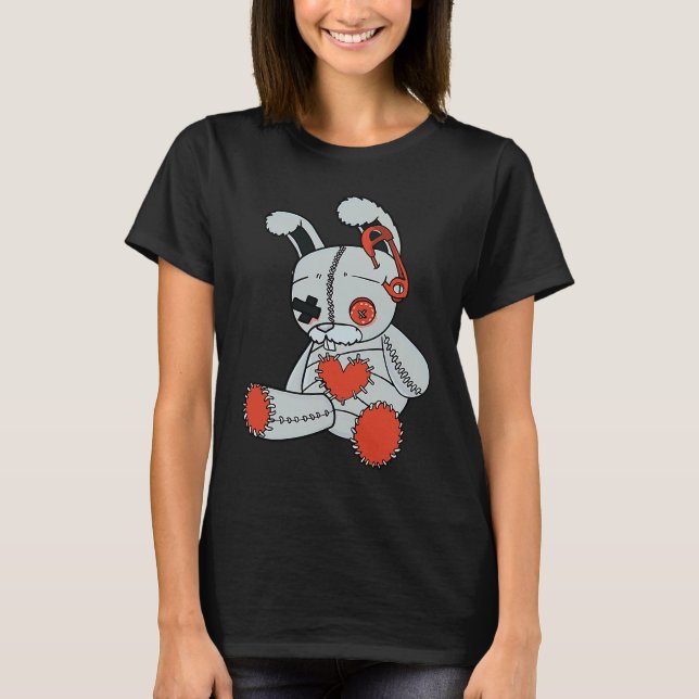 T-shirt Goth Bunny Cute Gothic Bunny Red Heart Halloween C (Devant)