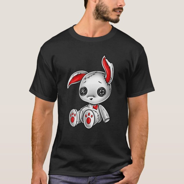 T-shirt Goth Bunny mignon Gothique Blanc Lapin Rouge Coeur (Devant)