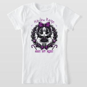 T-Shirt Goth fille mignonne violet et noir Noël gothique