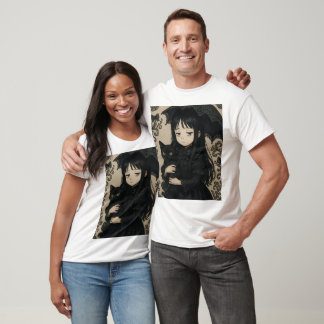 T-shirt Gothic Elegance: Japanese Girl with the Black Cat