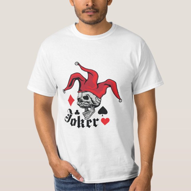 T-shirt Gothic Joker Skull Playing Cards Graphic (Devant)