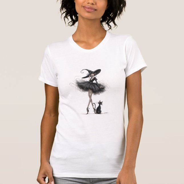 T-shirt Gothic Witch & Cat – Dark Feminine Witchcore Art (Devant)