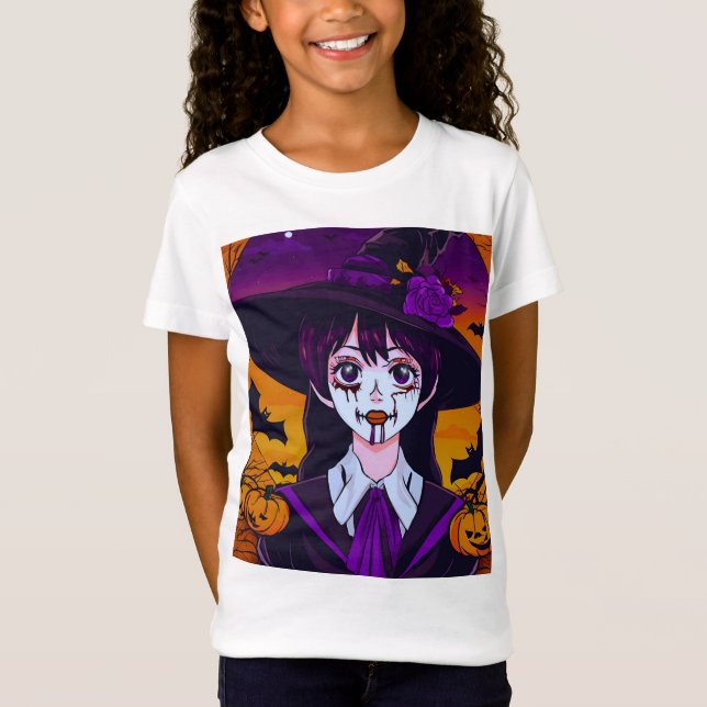 T-Shirt Gothique Anime Witch Halloween Art (Devant)