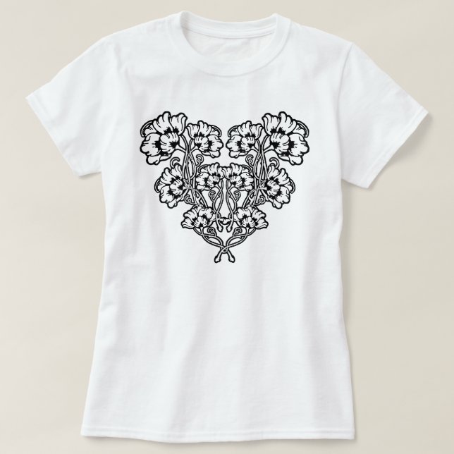 T-shirt Gothique Art Nouveau Fleur Coeur (Design devant)