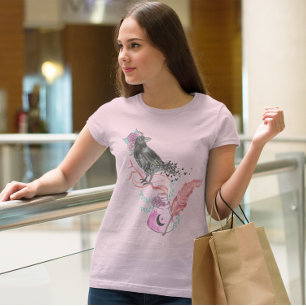 T-shirt Gothique Corbeau Aimer Floral Graphisme