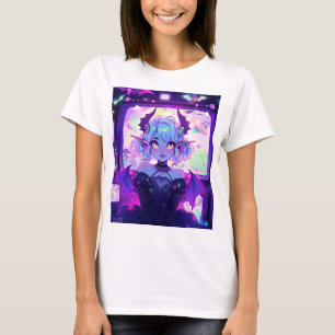 T-shirt Gothique Cyberpunk Demon Imaginaire Anime Girl