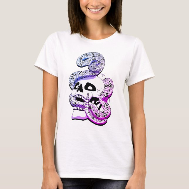 T-shirt Gothique Violet et Serpent bleu et Crâne Art foncé (Devant)