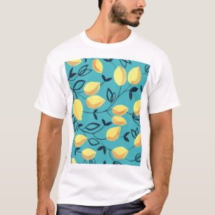 T-shirt Gouache de citron jaune motif sur turquoise.
