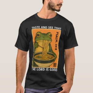 T-shirt Goûtez et voyez Psaume 34:8 Grenouille Ramen Rétro