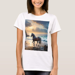 T-shirt Grâce dorée : Un cheval palomino sur le rivage du