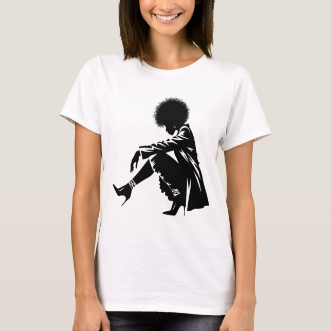 T-shirt Graceful : Afro Elegance en noir et blanc (Devant)