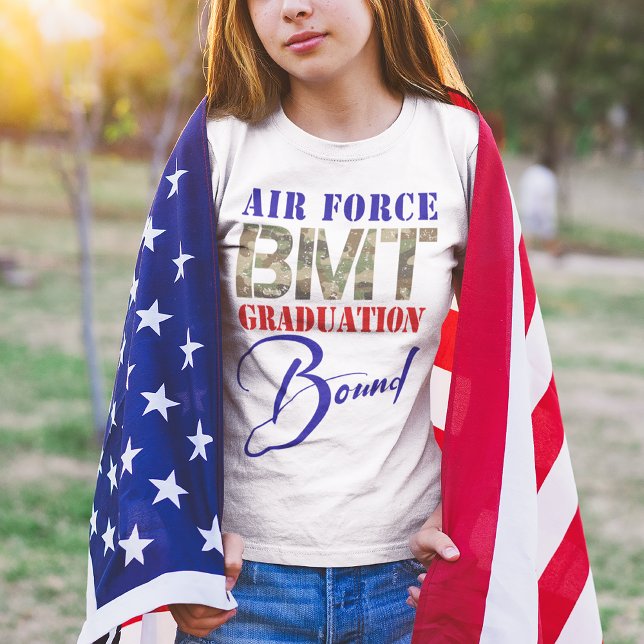 T-shirt Graduation BMT de la Force Aérienne Enfants (Youth size Air Force BMT Graduation Bound t-shirt for boys and girls, basic military training, camo)