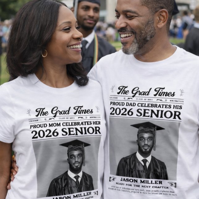 T-shirt Graduation Newspaper Shirt, Fier Maman Graduate (Personalized Graduation Newspaper Shirt, Proud Mom Graduate T-Shirt, Proud Dad of Grad Shirt)