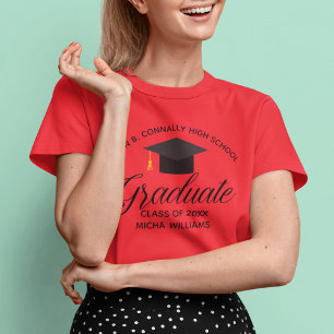 T-shirt Graduation Rouge sur mesure Lycée Diplômée Femmes