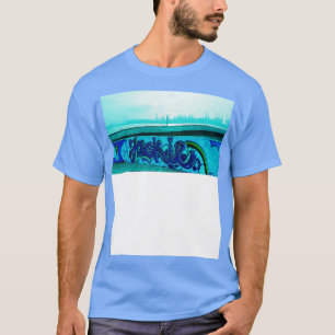 T-shirt Graffiti bleu devant le port de Hambourg avec grue