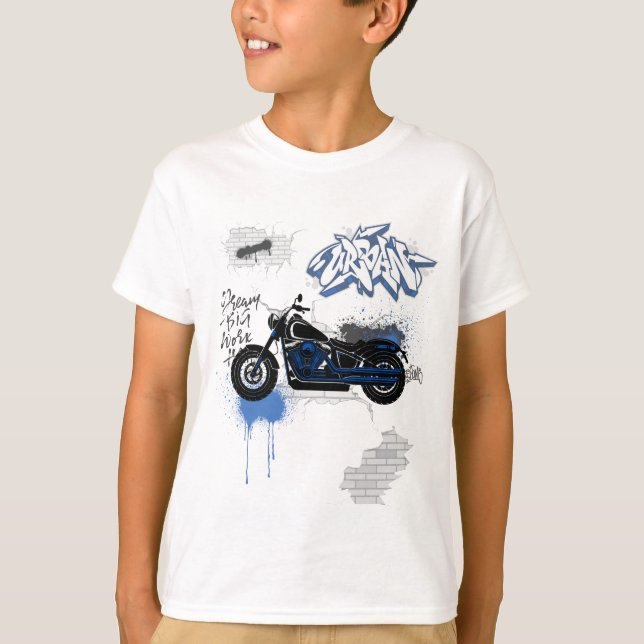 T-shirt Graffiti de moto noir et bleu gris (Devant)