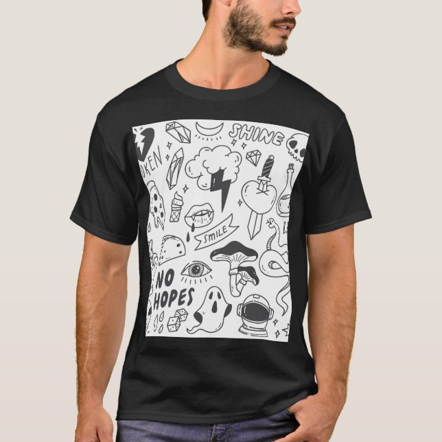T-shirt Graffiti mignon : Doodle Art Set. (Devant)