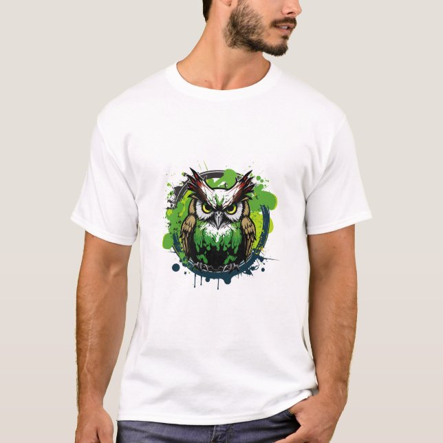 T-shirt Graffiti Peinture Chouette Oiseau Peinture Art Cré (Devant)
