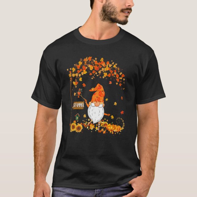 T-shirt Gramma Gnome Autumn Pumpkin Maple Leaf Fall Season (Devant)