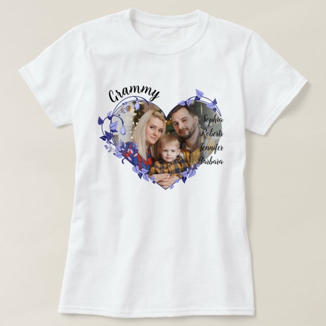 T-shirt Grammy coeur de fleurs avec petits-enfants Nom et  (Design devant)
