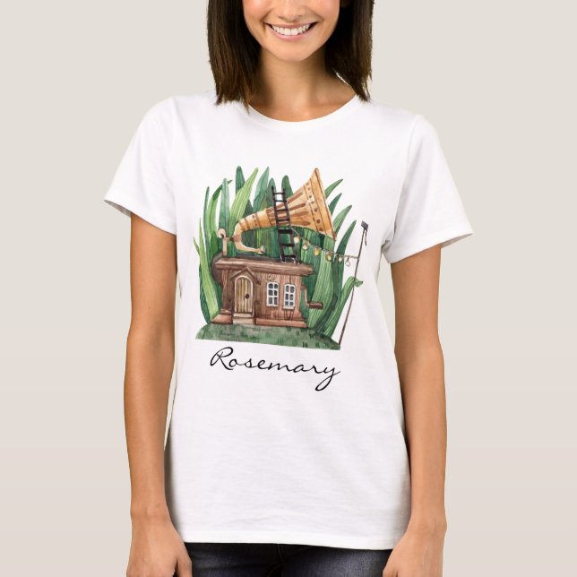 T-shirt Gramophone de Whimsical Fairytale House Aquarelle (Devant)