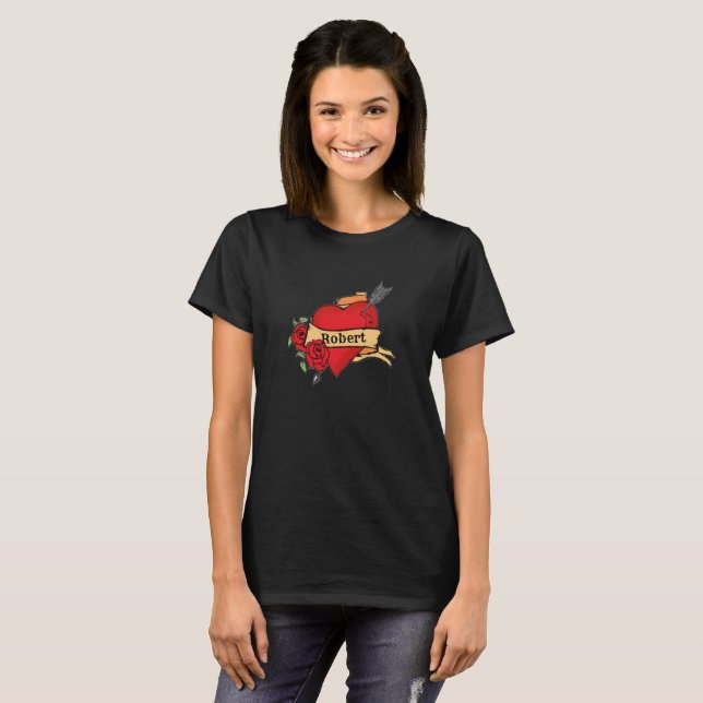 T-shirt Grand coeur de Tatouage-Style nommé fait sur (Devant entier)