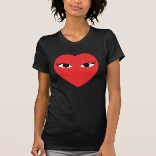 T-shirt Grand Coeur rouge mignon avec yeux T Chemise