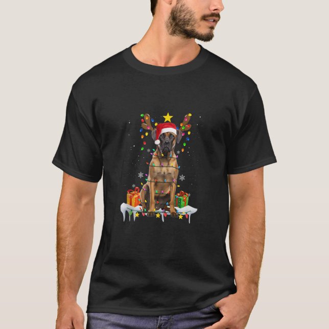 T-shirt Grand Dane Reindeer Noël Arbre Lumières Noël Garço (Devant)