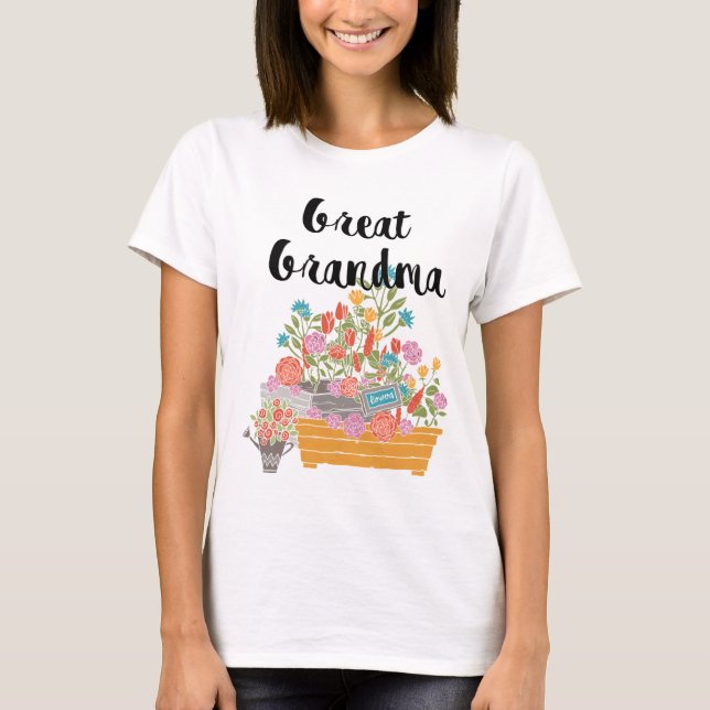 T-shirt Grand-grand-mère design de jardin de fleurs (Devant)