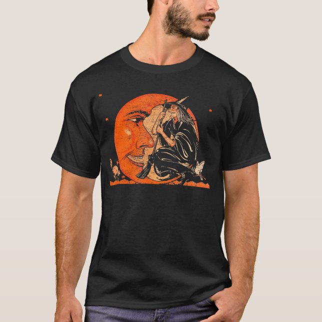 T-shirt Grand Halloween sorcière et lune (Devant)