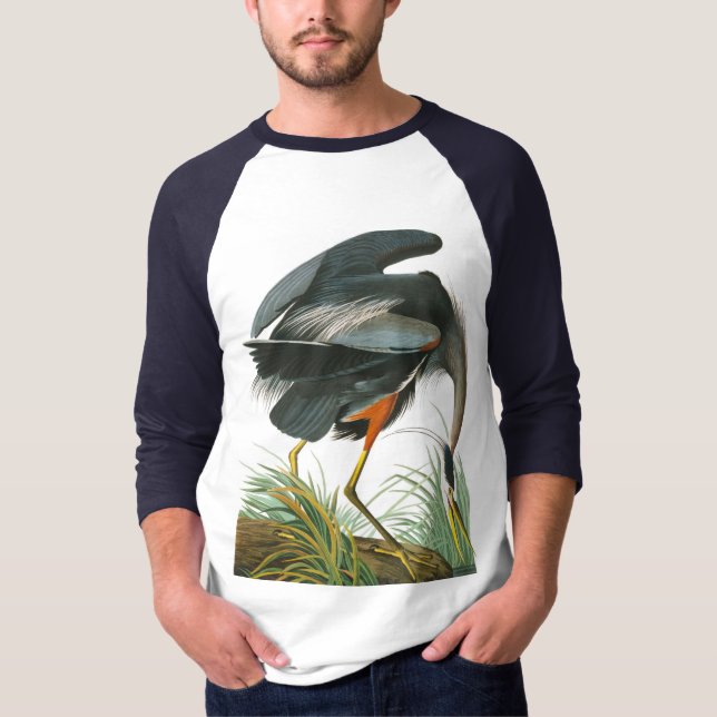 T-shirt Grand héron bleu par John James Audubon (Devant)