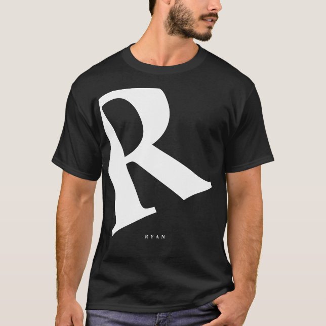 T-shirt Grand initial | Typographie moderne | Noir (Devant)