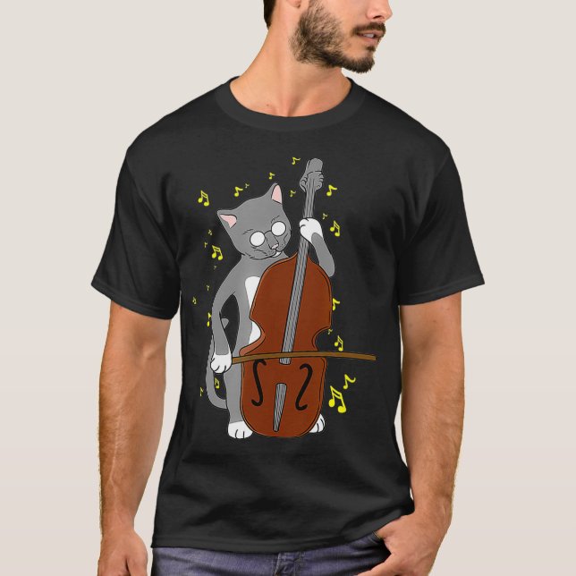 T-shirt Grand    JazzCat Jouer Cello Double Basse (Devant)