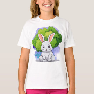 T-shirt grand lapin blanc avec arbre