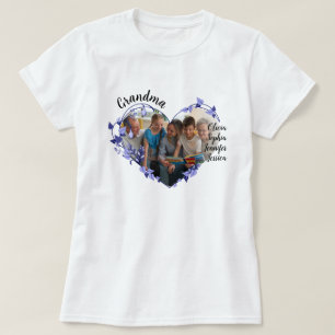 T-shirt Grand-mère coeur de fleur avec petits-enfants Nom 
