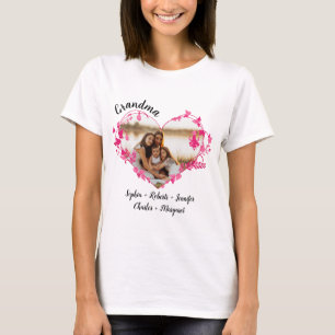 T-shirt Grand-mère coeur de fleur avec petits-enfants Nom 