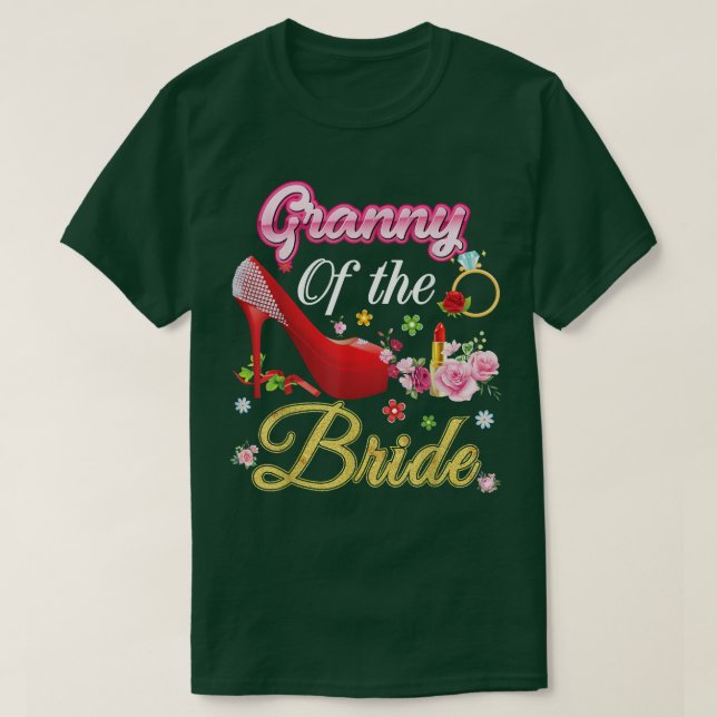 T-shirt Grand-mère de la mariée chaussure rose fleur de ma (Design devant)