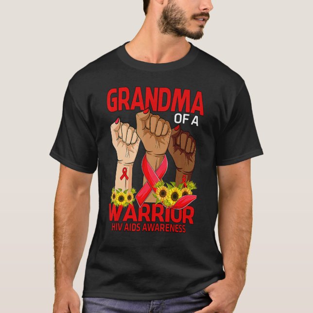 T-shirt Grand-Mère D'Un Guerrier Sensibilisation Au Vih En (Devant)